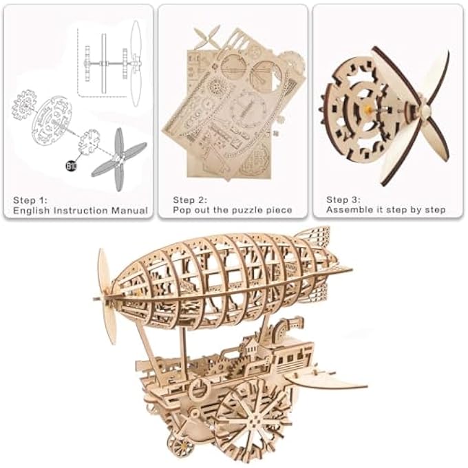 ROKR 3D PUZZLES FOR ADULTS, DIY WOODEN MODEL KITS FOR ADULTS TO BUILD, GIFT FOR ADULTS MEN WOMEN, AIR VEHICLE BUILDING KITS, AGES 14 AND UP - AIRSHIP - Image 2